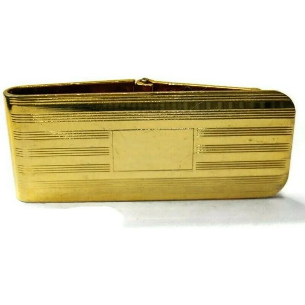 Gold Tone Engravable Money Clip Cash Holder Used